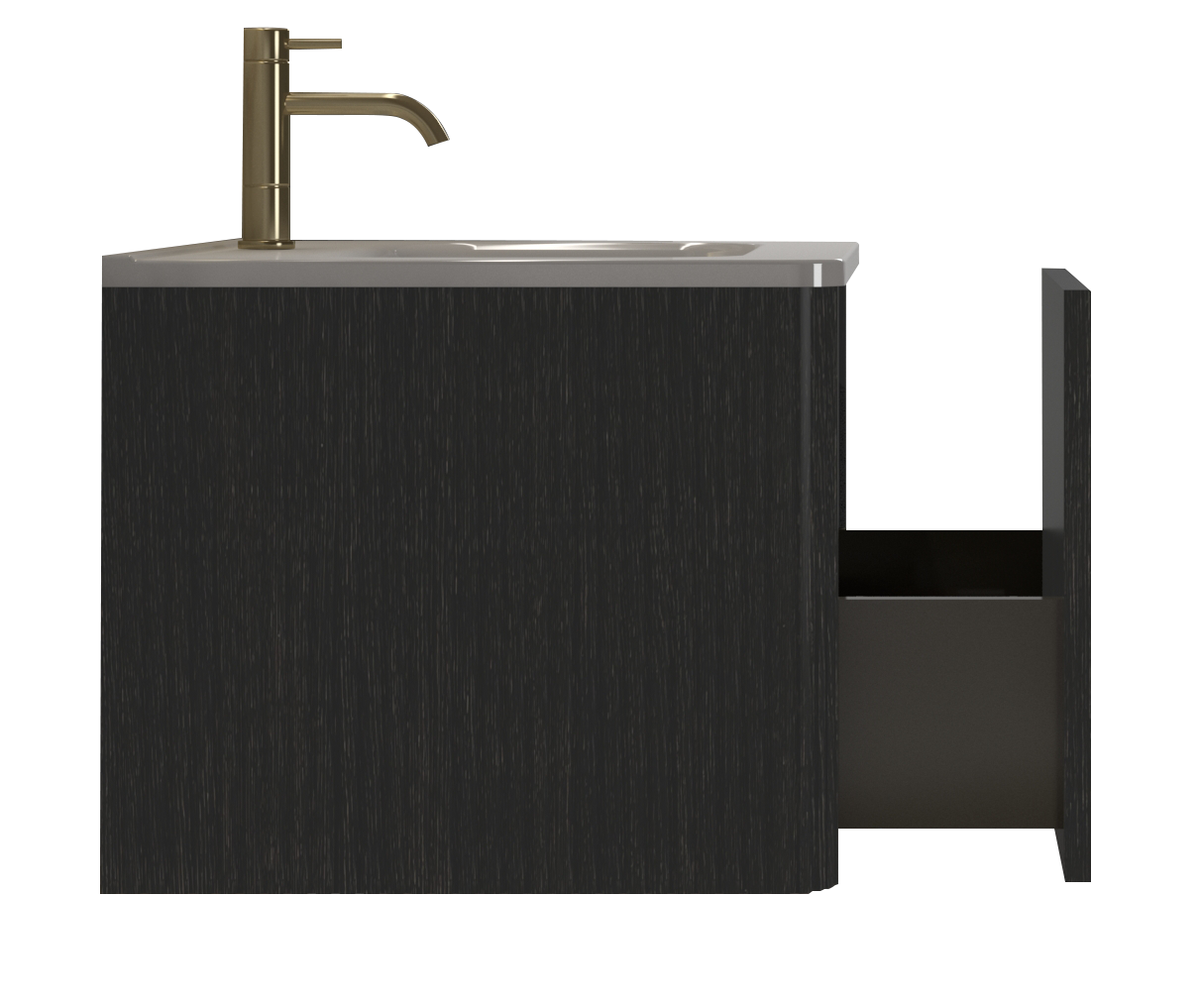 24" Striped Walnut Wall-Mounted Bathroom Vanity with integrated White Ceramic Sink, Fully Assembled