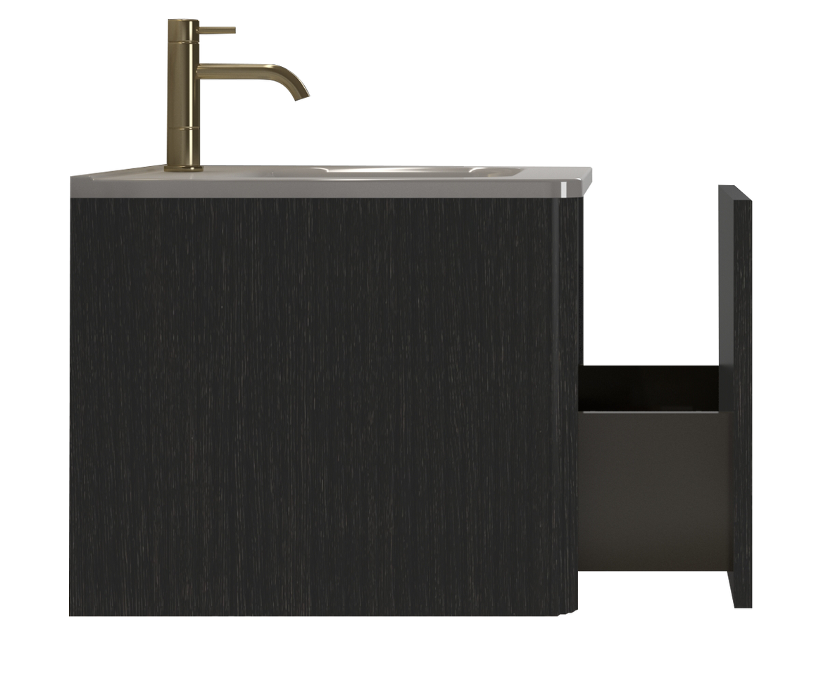 24" Striped Walnut Wall-Mounted Bathroom Vanity with integrated White Ceramic Sink, Fully Assembled