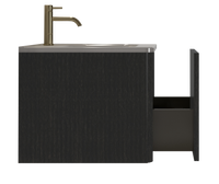 24" Striped Walnut Wall-Mounted Bathroom Vanity with integrated White Ceramic Sink, Fully Assembled