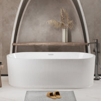 59"Linear AcrylicFreestanding Soaking Bathtub with Pop-Up Drain and Overflow in Gloss White