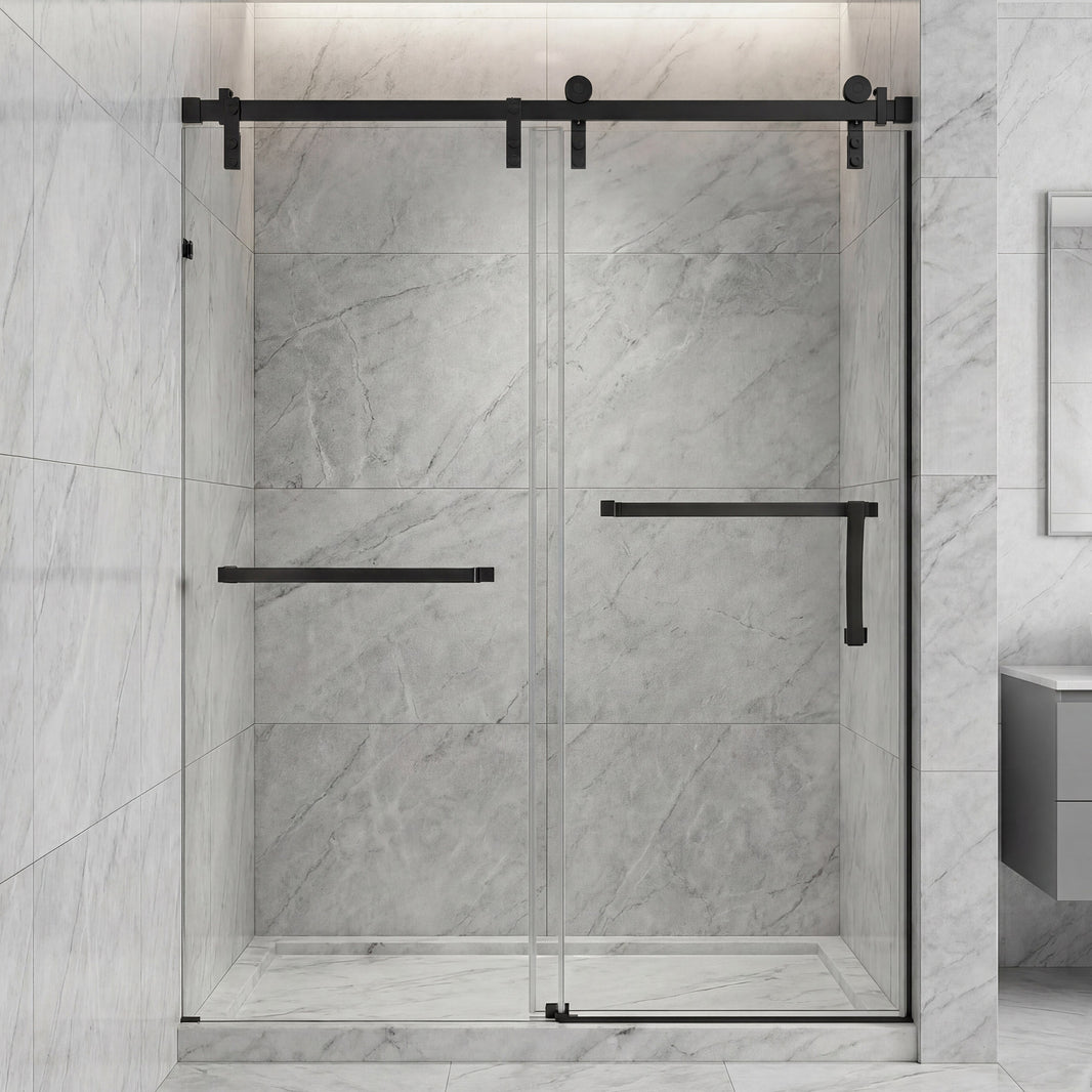 Jade 60"-64" W x 76" H Semi-Frameless Single Sliding Shower Door with 3/8"(10mm) Tempered Clear Glass and Soft-Close
