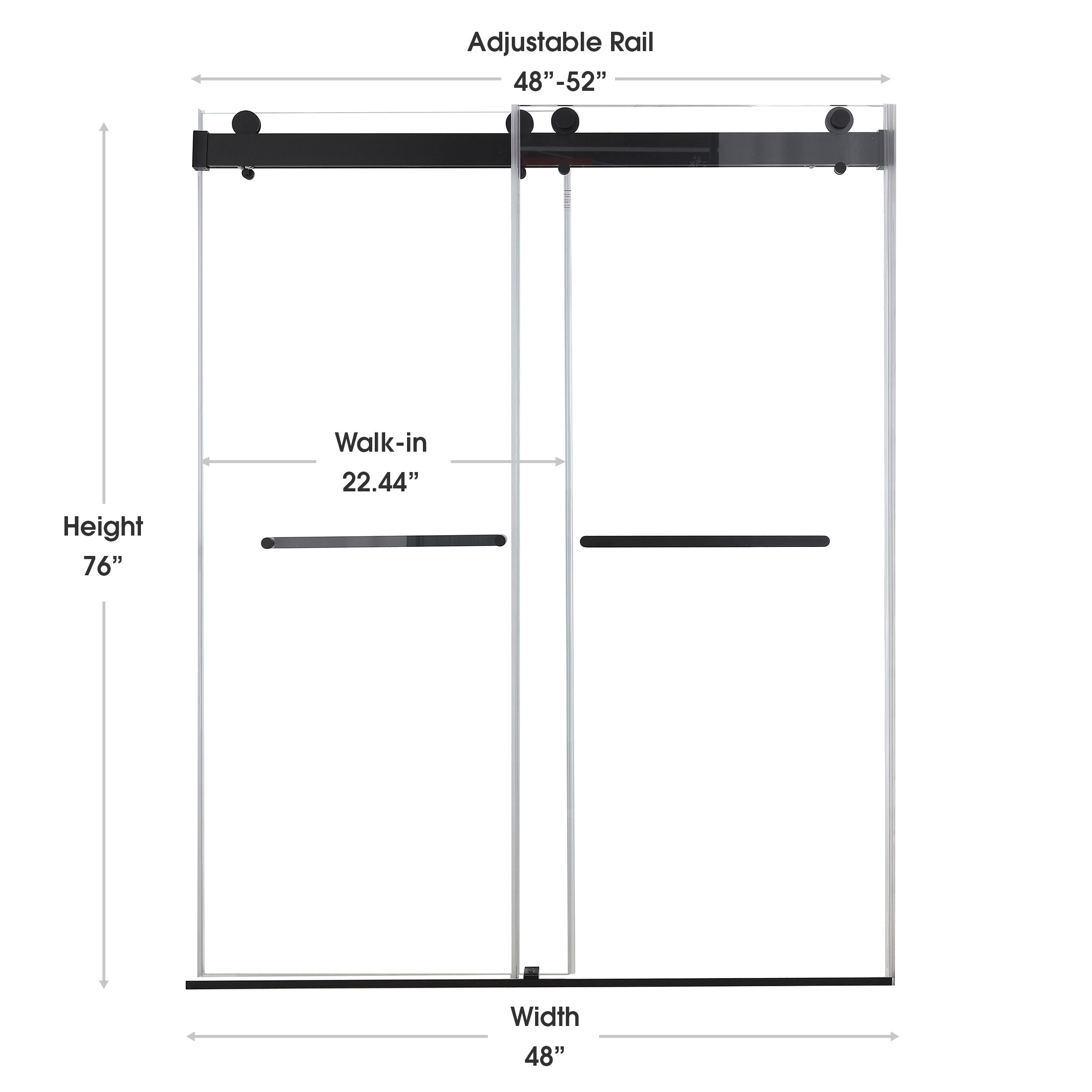 Astra 48"-52" or 60"-64" W x 76" H Frameless Double Sliding Shower Door with 5/16"(8mm) Tempered Clear Glass and Stainless Steel Hardware