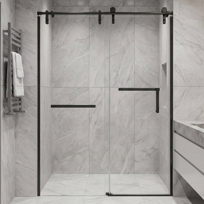 Frameless Double Sliding Shower Door with Side Panel & Towel Bar, Gold
