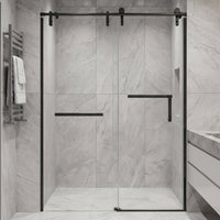 Frameless Double Sliding Shower Door with Side Panel & Towel Bar, Stainless Steel