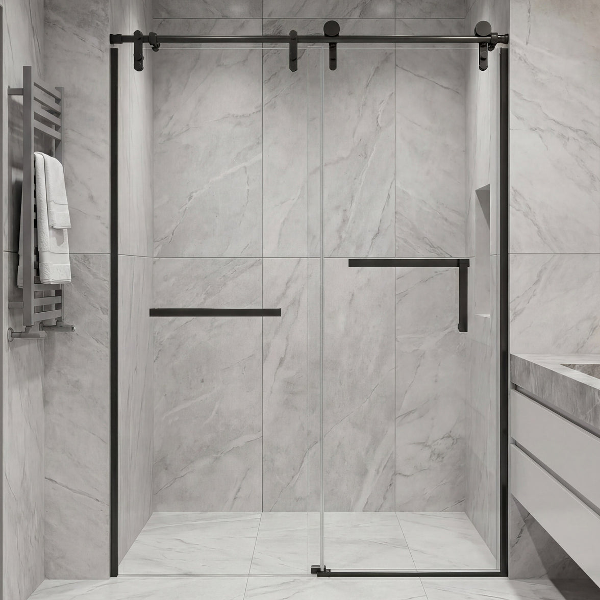 Jade 48"-52" or 60"-64" W x 76" H Semi-Frameless Single Sliding Shower Door with 5/16"(8mm) Tempered Clear Glass and Stainless Steel Hardware