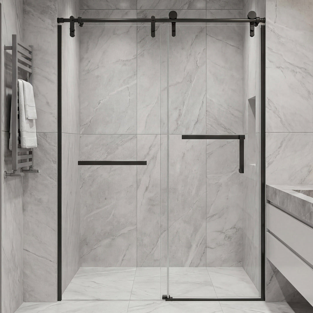 Jade 48"-52" or 60"-64" W x 76" H Semi-Frameless Single Sliding Shower Door with 5/16"(8mm) Tempered Clear Glass and Stainless Steel Hardware