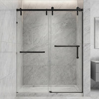 Frameless Double Sliding Shower Door with Towel Bar, Stainless Steel 8mm