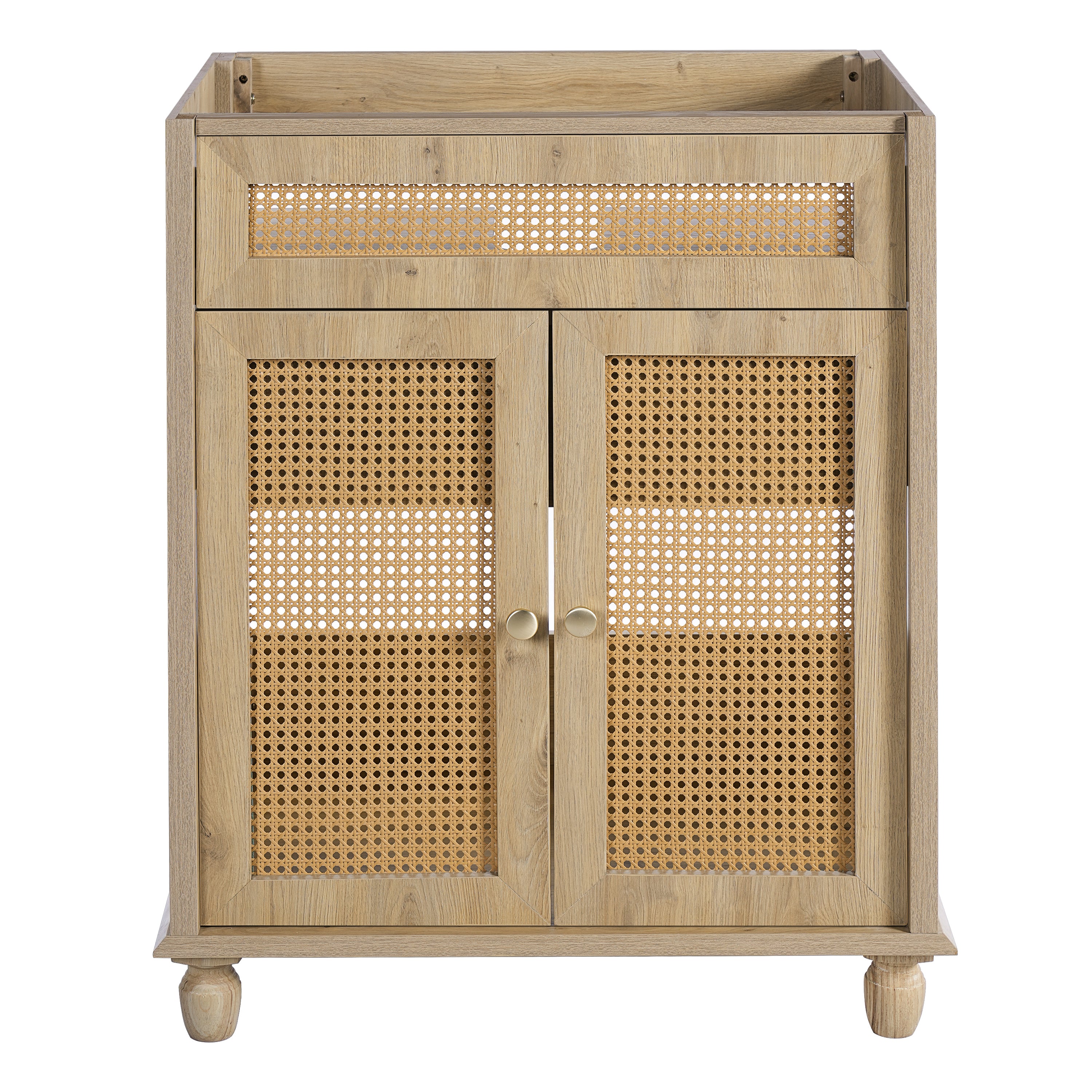 30" Freestanding Bathroom Vanity with Resin Sink, Rattan Doors and Soft-Close Storage