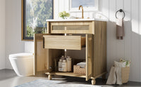 30" Freestanding Bathroom Vanity with Resin Sink, Rattan Doors and Soft-Close Storage