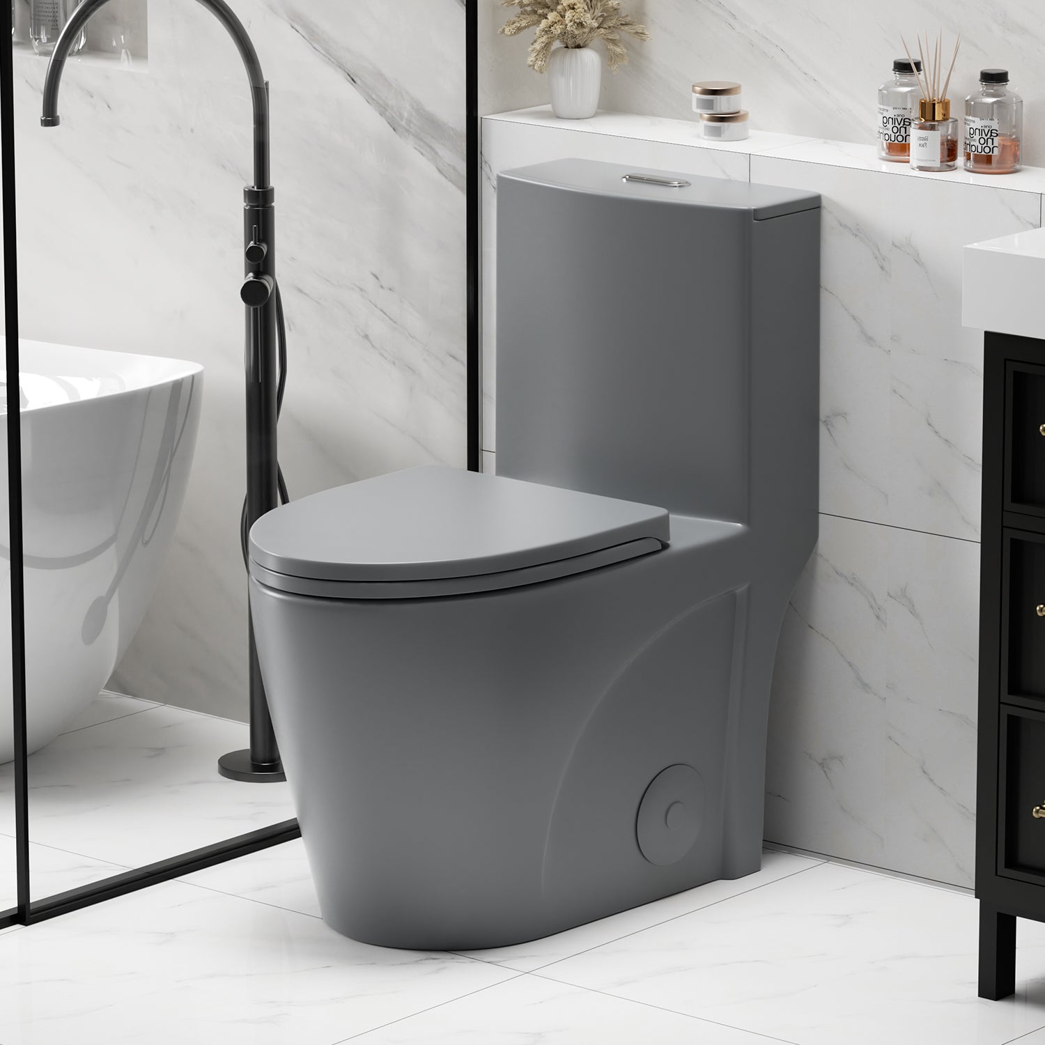 One-Piece Elongated Toilet with 1.1/1.6 GPF Dual Flush, 17" ADA Height and Soft-Close Seat