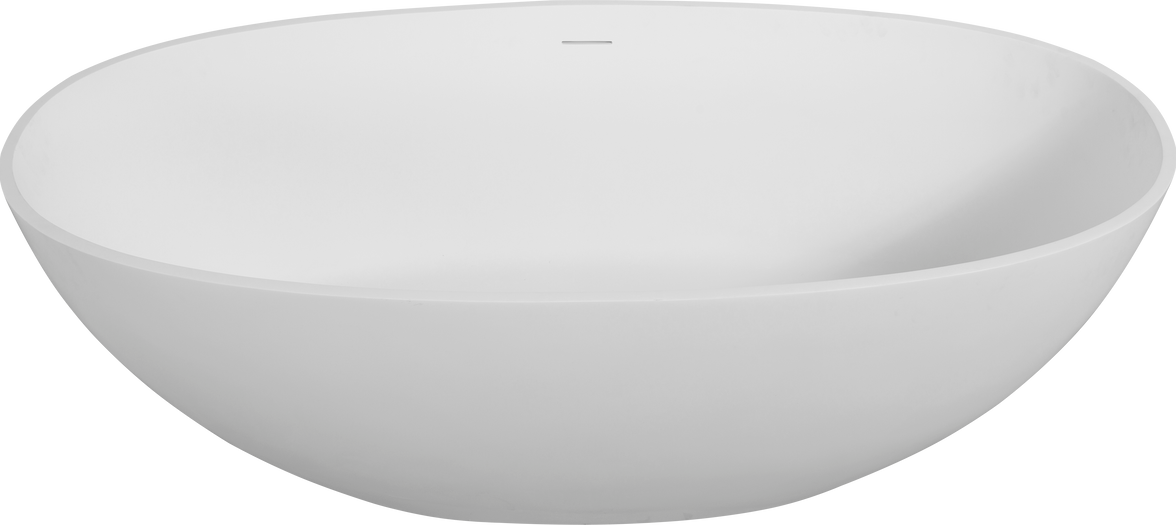 65" Freestanding Solid Surface Bathtub with Pop-Up Drain and Overflow in Matte White