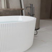 59"Linear AcrylicFreestanding Soaking Bathtub with Pop-Up Drain and Overflow in Gloss White