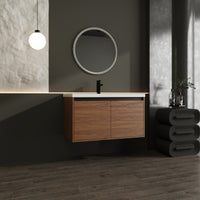 36" Ebony Wall-Mounted Bathroom Vanity in Brown with Resin Sink and Soft-Close Storage