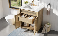 30" Freestanding Bathroom Vanity with Resin Sink, Rattan Doors and Soft-Close Storage