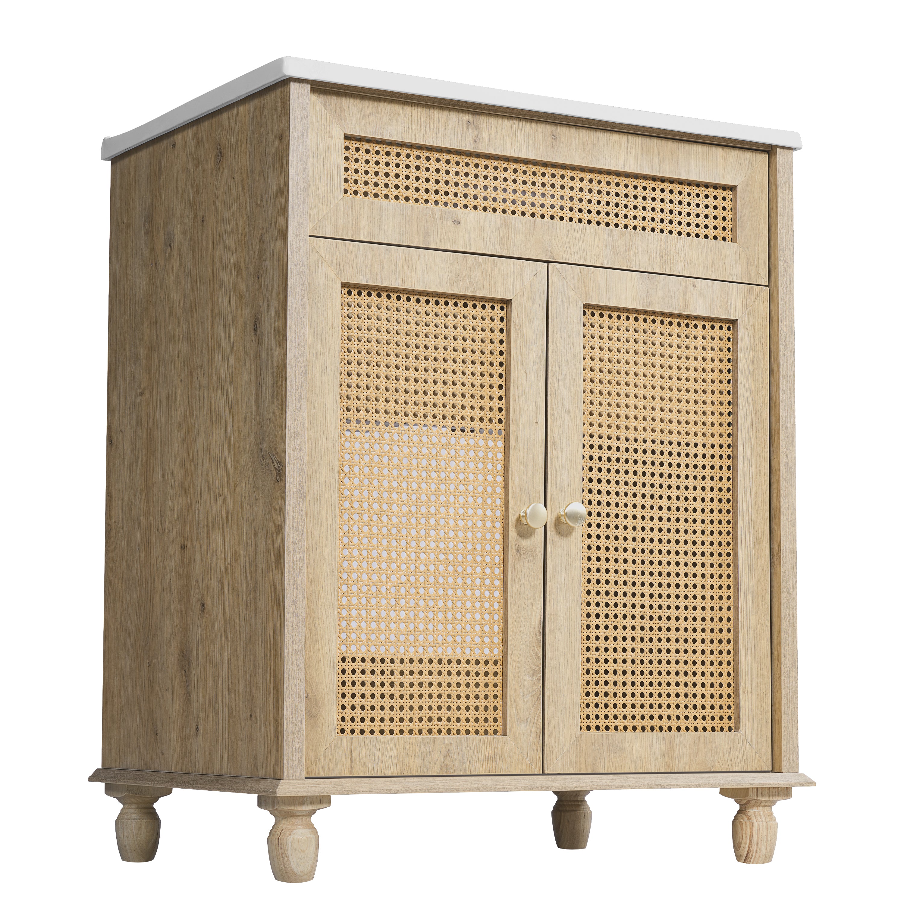 30" Freestanding Bathroom Vanity with Resin Sink, Rattan Doors and Soft-Close Storage