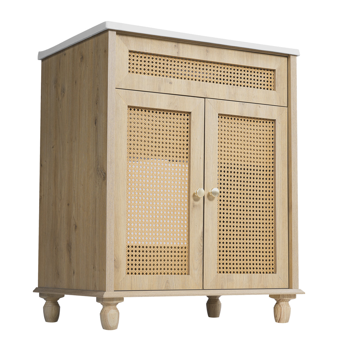 30" Freestanding Bathroom Vanity with Resin Sink, Rattan Doors and Soft-Close Storage