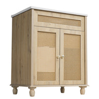 30" Freestanding Bathroom Vanity with Resin Sink, Rattan Doors and Soft-Close Storage