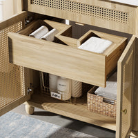 30" Freestanding Bathroom Vanity with Resin Sink, Rattan Doors and Soft-Close Storage