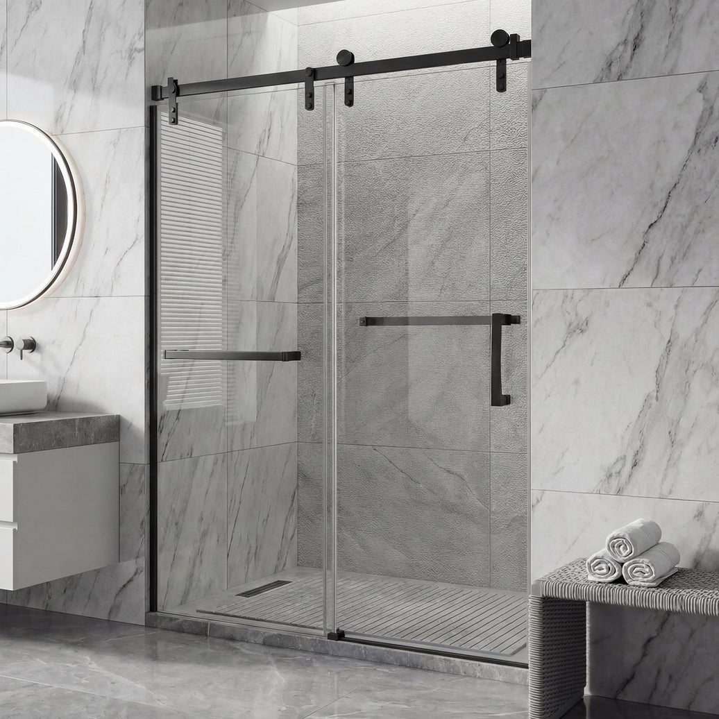 Jade 60"-64" W x 76" H Semi-Frameless Single Sliding Shower Door with 3/8"(10mm) Tempered Clear Glass and Soft-Close