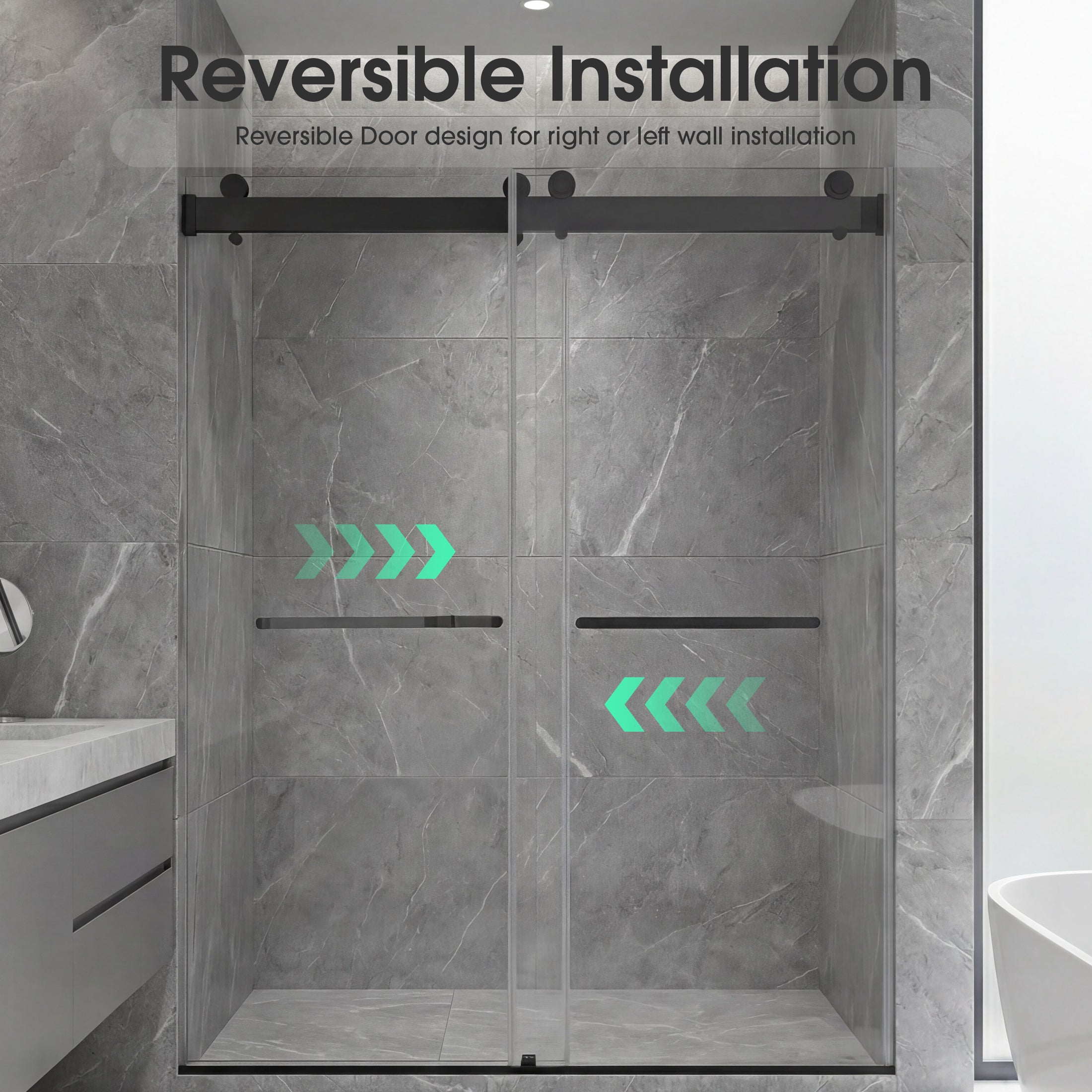 Frameless Double Sliding Shower Door with Dual Towel Bars, Stainless Steel