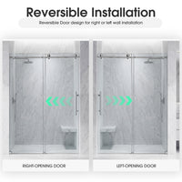 Frameless Double Sliding Shower Door with Side Panel & Single Handle, 76" High x Adjustable 60"-64" Wide  Stainless Steel 8mm