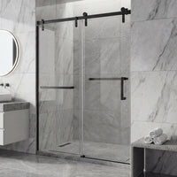 Frameless Double Sliding Shower Door with Towel Bar, Stainless Steel 8mm