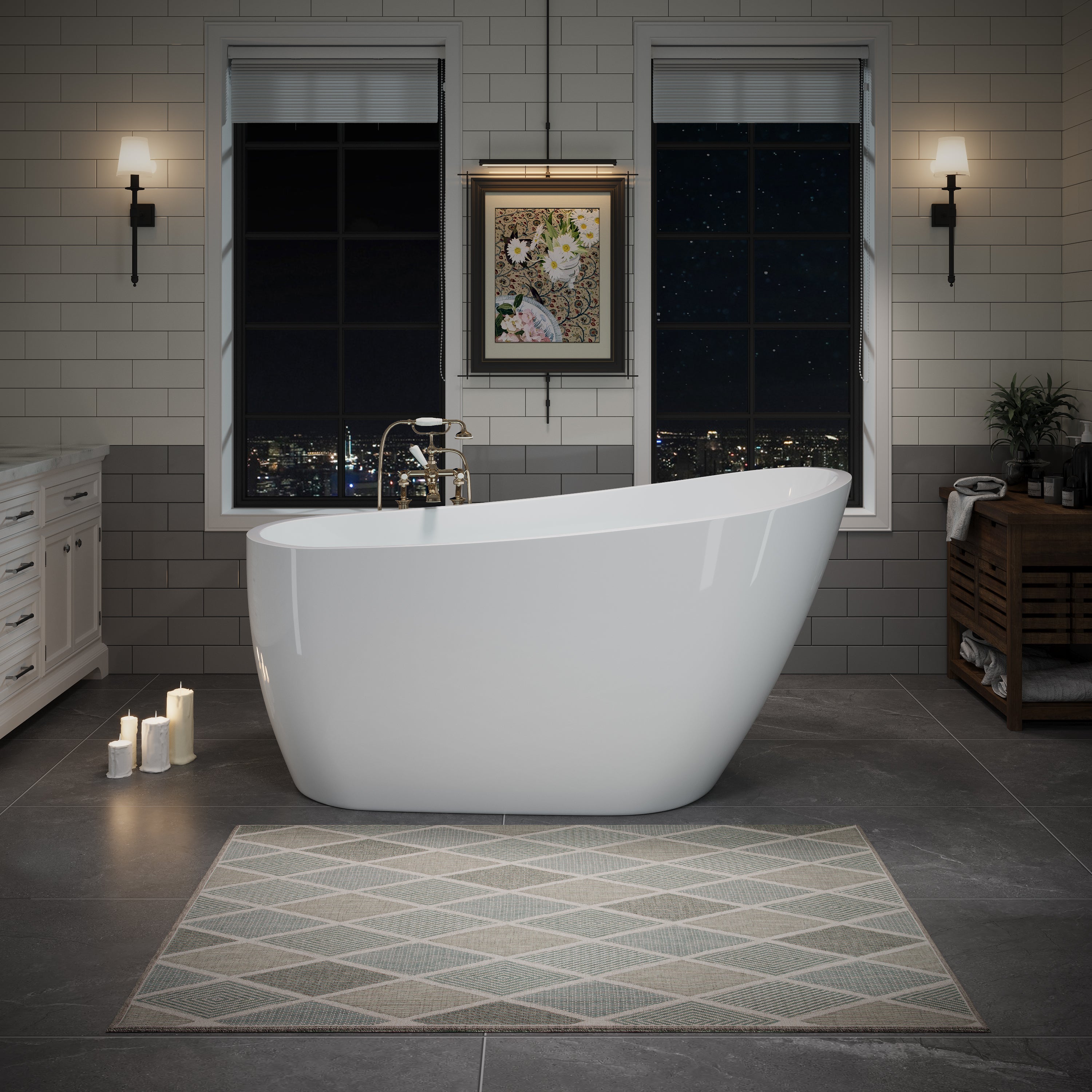 55" Acrylic Freestanding Soaking Bathtub with Pop-Up Drain and Overflow in Gloss White