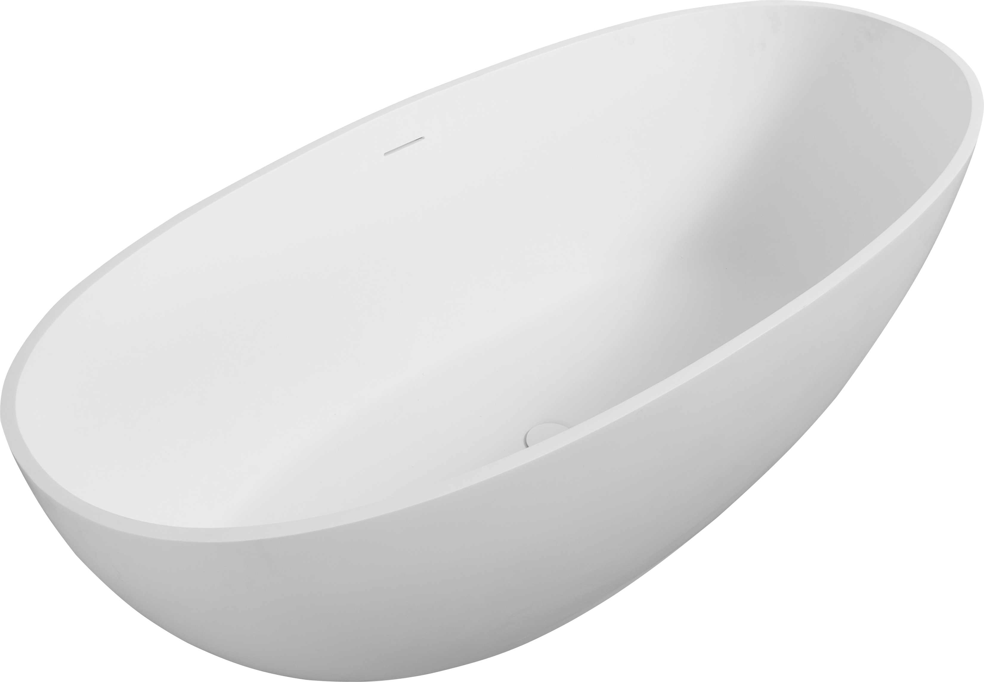 65" Freestanding Solid Surface Bathtub with Pop-Up Drain and Overflow in Matte White