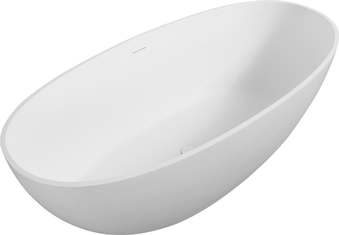 65" Freestanding Solid Surface Bathtub with Pop-Up Drain and Overflow in Matte White