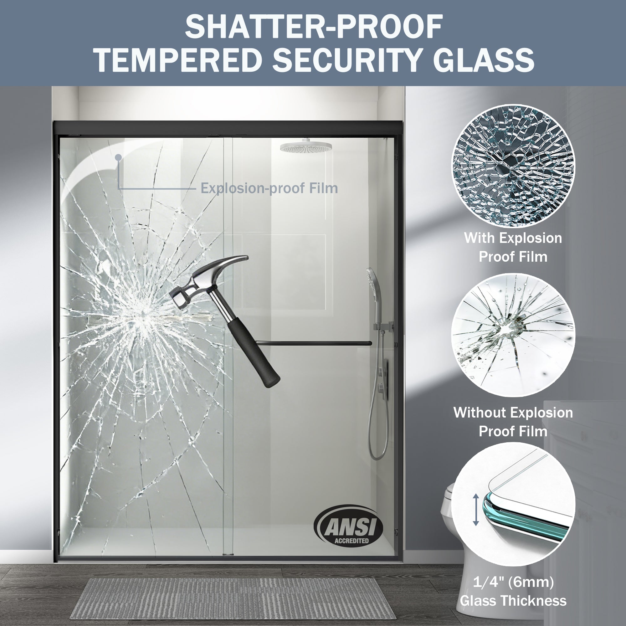 Core 44"-48" or 56"-60" W x 72" H Framed Double Sliding Shower Door with 1/4"(6mm) Tempered Clear Glass