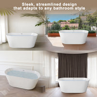67" Acrylic Freestanding Soaking Bathtub with Pop-Up Drain and Overflow in Gloss White