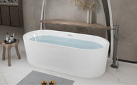 59"Linear AcrylicFreestanding Soaking Bathtub with Pop-Up Drain and Overflow in Gloss White