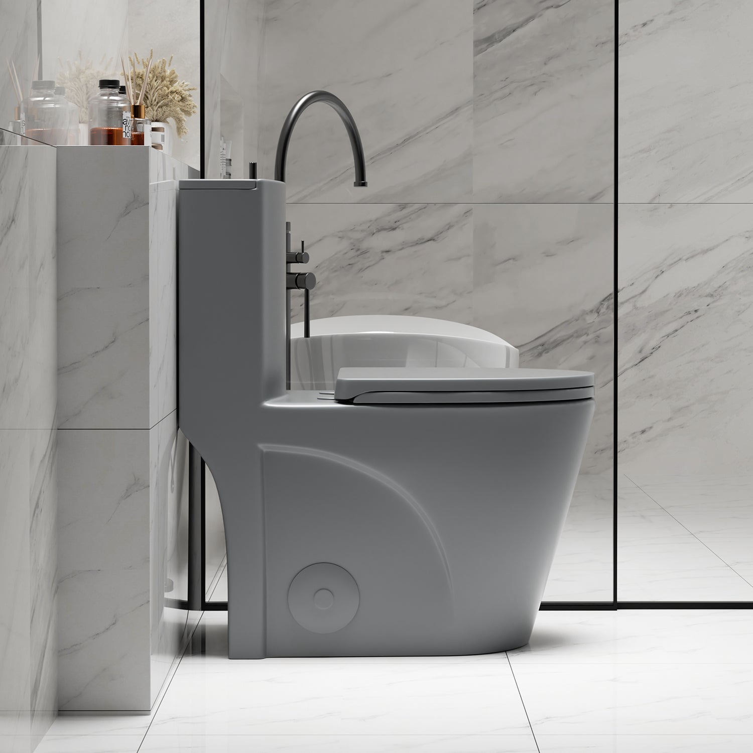 One-Piece Elongated Toilet with 1.1/1.6 GPF Dual Flush, 17" ADA Height and Soft-Close Seat
