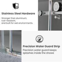 Frameless Double Sliding Shower Door with Side Panel & Single Handle, 76" High x Adjustable 60"-64" Wide  Stainless Steel 8mm