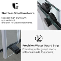 Frameless Double Sliding Shower Door with Dual Towel Bars, Stainless Steel