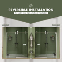 Jade 56"-60" W x 76" H Frameless Single Sliding Shower Door with 5/16"(8mm) Tempered Glass with Towel Bar