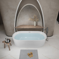 59"Linear AcrylicFreestanding Soaking Bathtub with Pop-Up Drain and Overflow in Gloss White