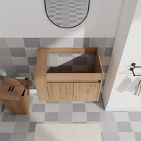 30" Imitative Oak Wall-Mounted Bathroom Vanity With White Ceramic Sink and Adjust Open Shelf