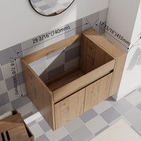 30" Imitative Oak Wall-Mounted Bathroom Vanity With White Ceramic Sink and Adjust Open Shelf