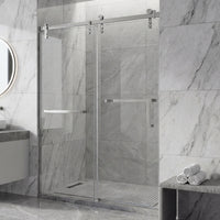 Frameless Double Sliding Shower Door with Towel Bar, Stainless Steel 8mm