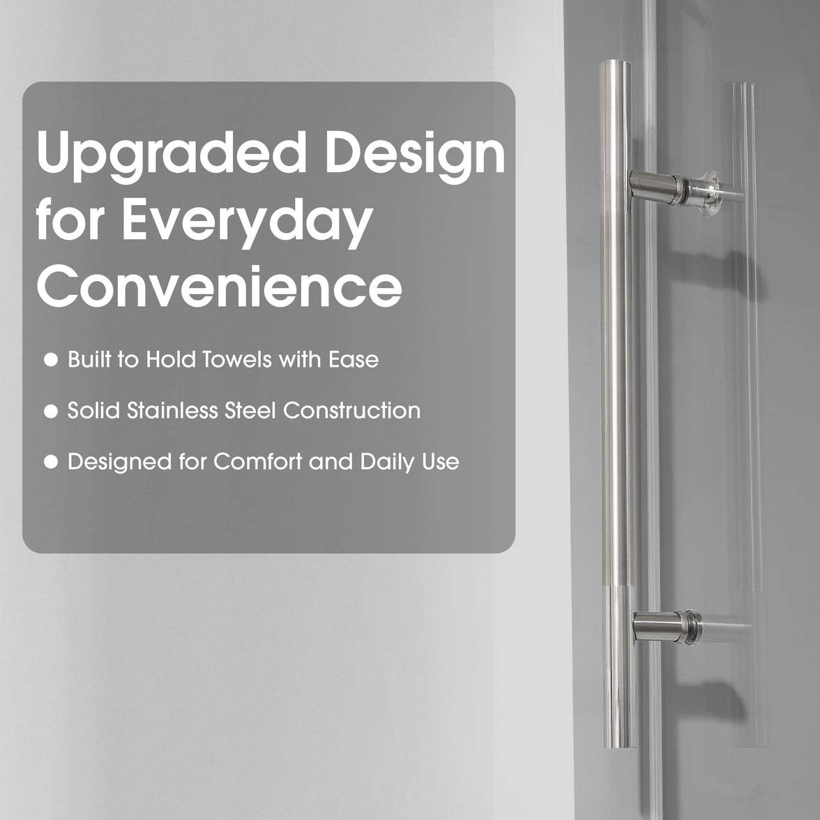 Frameless Double Sliding Shower Door with Side Panel & Single Handle, 76" High x Adjustable 60"-64" Wide  Stainless Steel 8mm