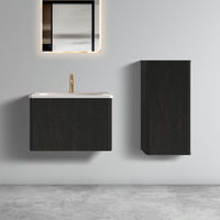 24" Striped Walnut Wall-Mounted Bathroom Vanity with integrated White Ceramic Sink, Fully Assembled