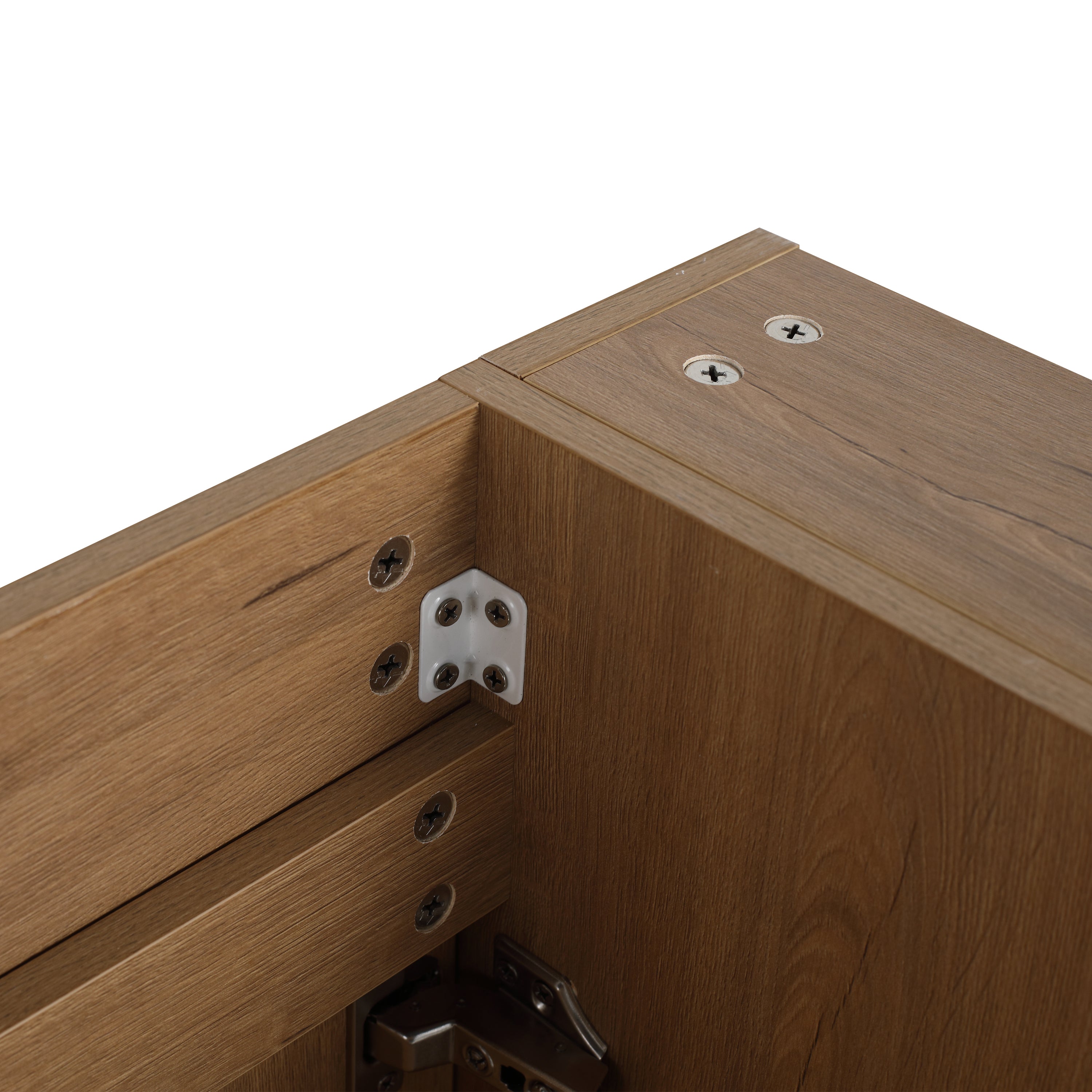 30" Imitative Oak Wall-Mounted Bathroom Vanity With White Ceramic Sink and Adjust Open Shelf