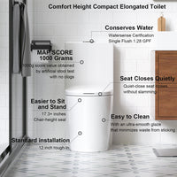 One-Piece Elongated Toilet with 1.1/1.6 GPF Dual Flush, 17" ADA Height and Soft-Close Seat