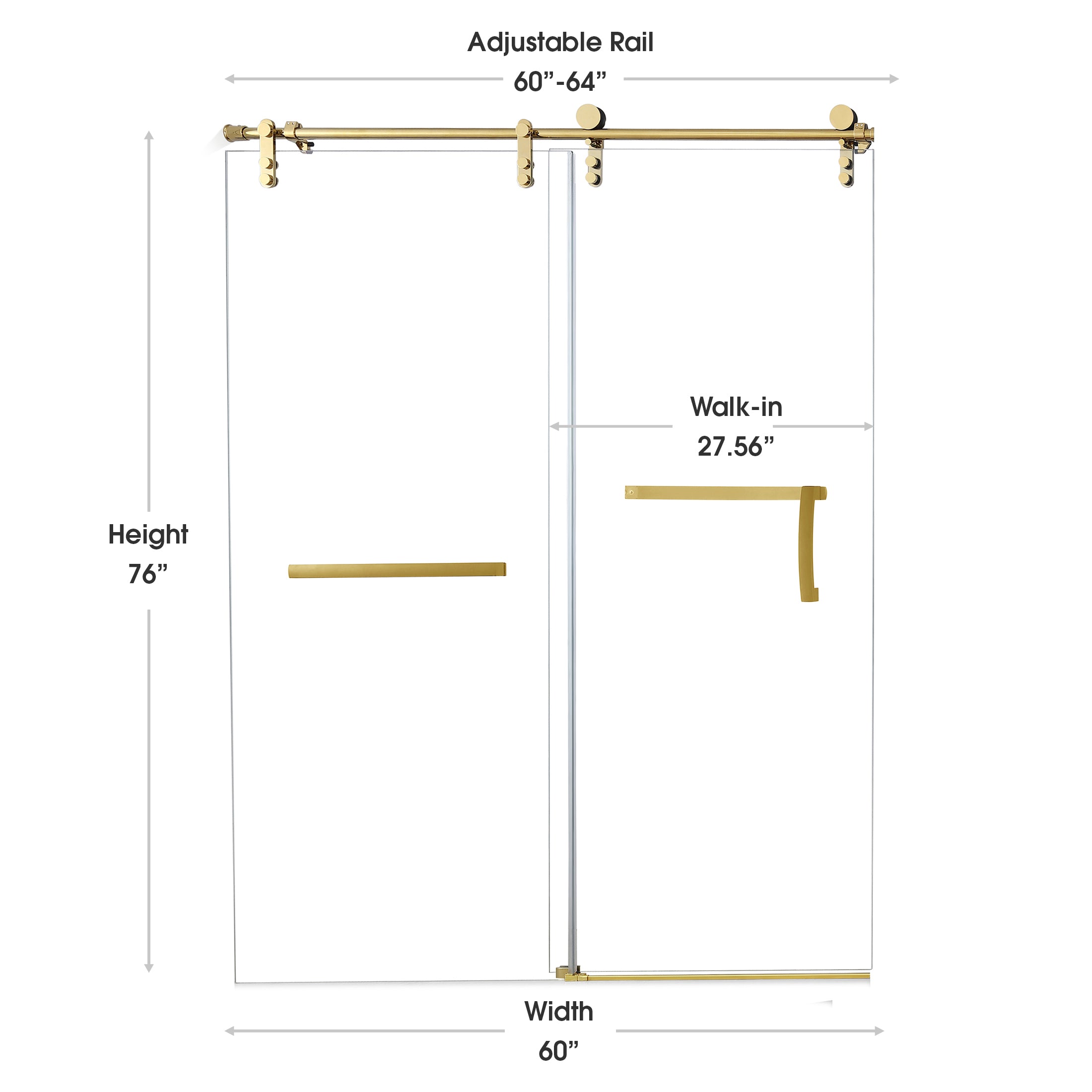 Frameless Double Sliding Shower Door with Side Panel & Towel Bar, Stainless Steel