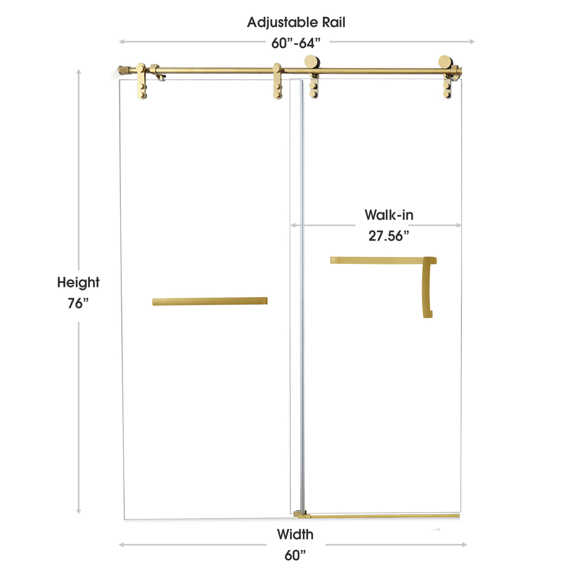 Frameless Double Sliding Shower Door with Side Panel & Towel Bar, Stainless Steel