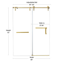 Frameless Double Sliding Shower Door with Side Panel & Towel Bar, Stainless Steel