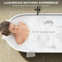 59" Freestanding Solid Surface Bathtub with Pop-Up Drain and Overflow in Matte White