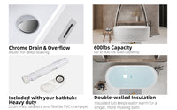 59"Linear AcrylicFreestanding Soaking Bathtub with Pop-Up Drain and Overflow in Gloss White