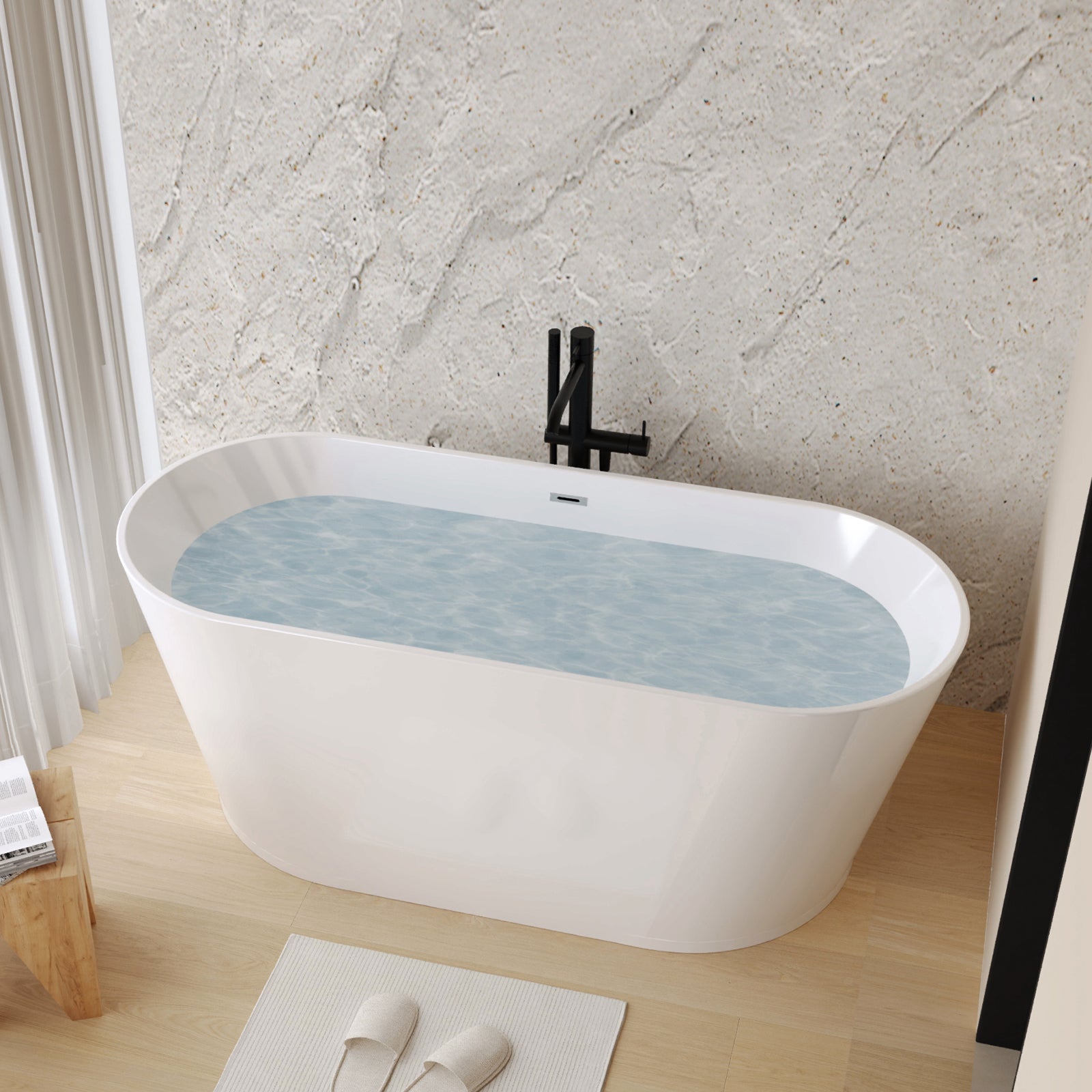 67" Acrylic Freestanding Soaking Bathtub with Pop-Up Drain and Overflow in Gloss White